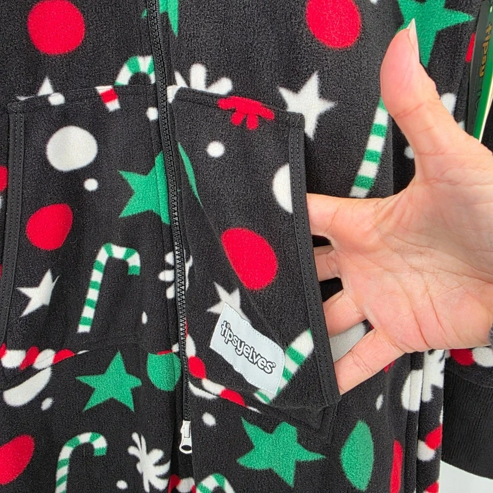TIPSY ELVES Holiday Goodies One Piece Jumpsuit‎ Fleece Christmas Pajamas S NWT